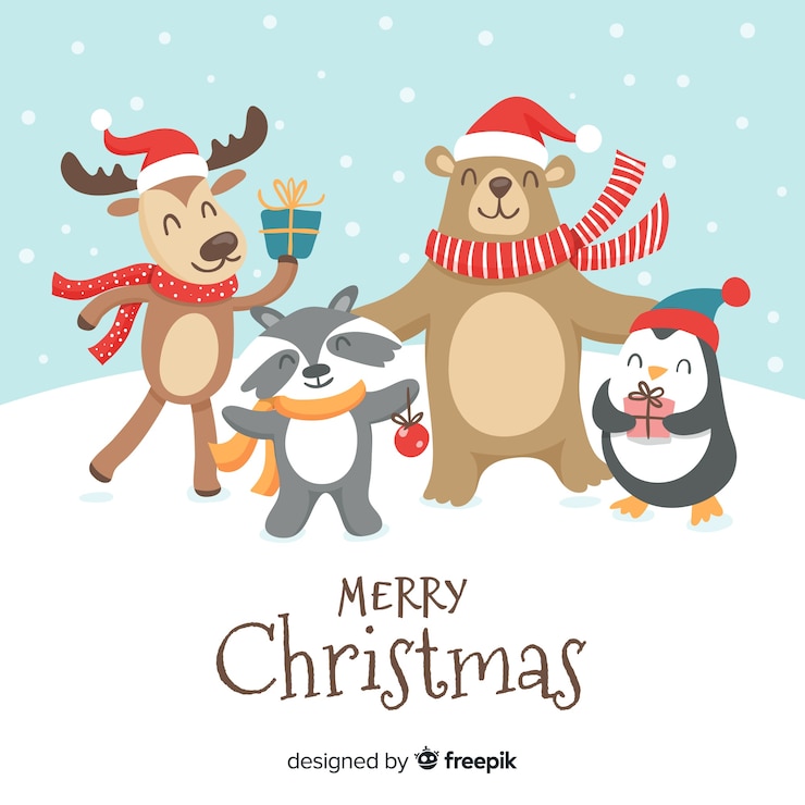 Vecteur gratuit animaux à noël