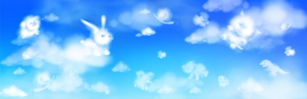Vecteur gratuit animaux de nuage volant dans le ciel bleu