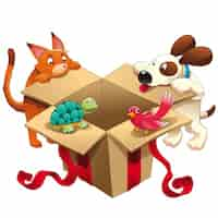 Vecteur gratuit animaux regardant dans un coffret cadeau