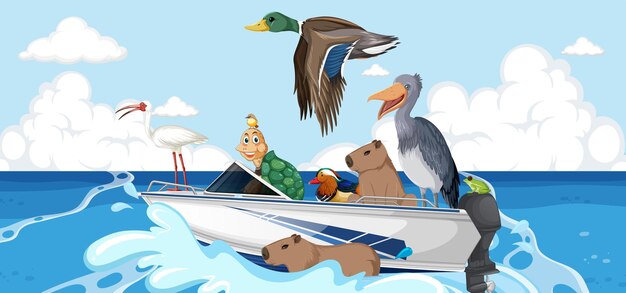 Animaux sauvages sur un bateau