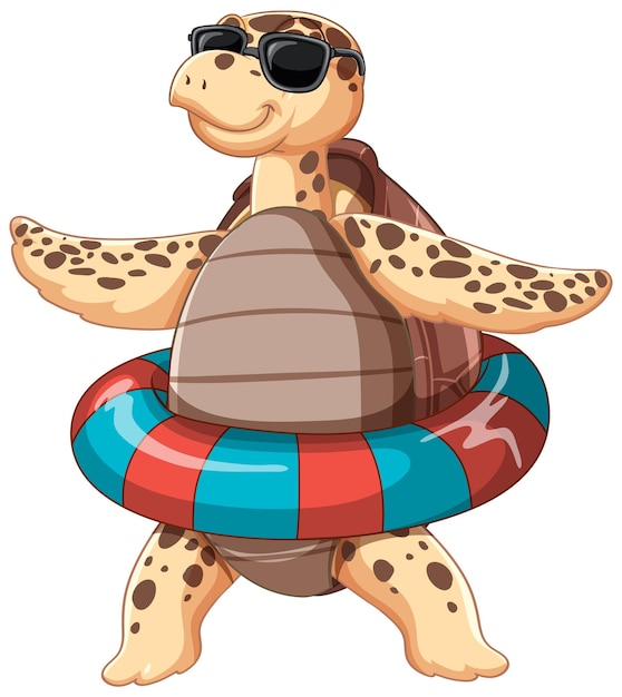 Vecteur gratuit anneau gonflable de personnage de dessin animé de tortue mignonne