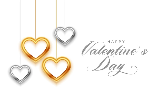 Anneaux de coeurs suspendus aux couleurs dorées et argentées pour la Saint-Valentin