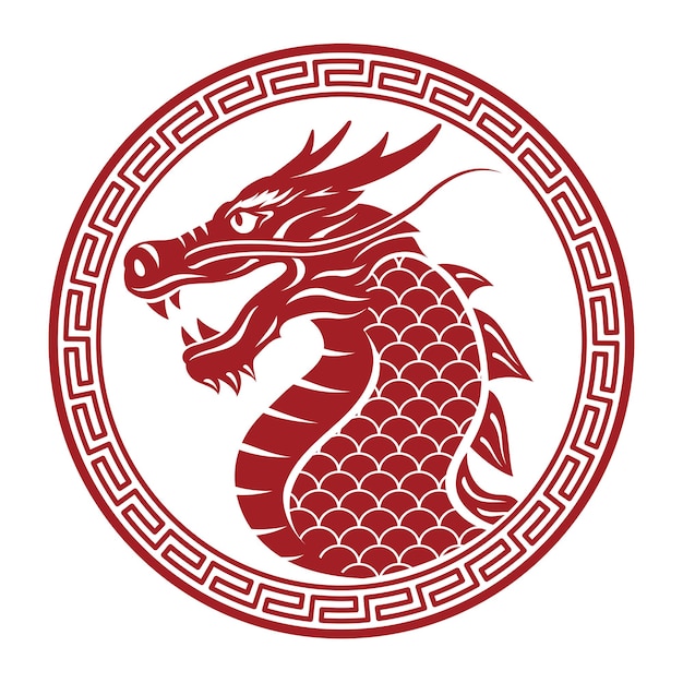 Année Du Dragon Vecteur Symbole Du Zodiaque De Style Chinois Isolé Sur Fond Blanc