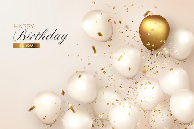 Anniversaire réaliste avec des ballons blancs et dorés