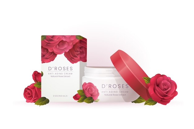 Vecteur gratuit annonce cosmétique de crème corporelle aux roses