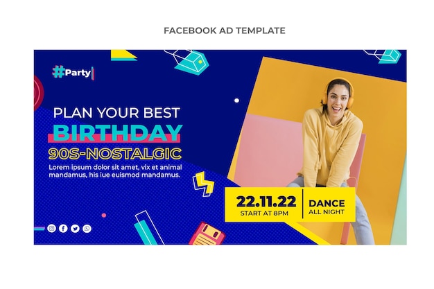 Vecteur gratuit annonce facebook d'anniversaire en mosaïque plate