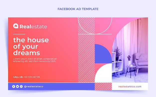 Vecteur gratuit annonce facebook de l'immobilier en dégradé