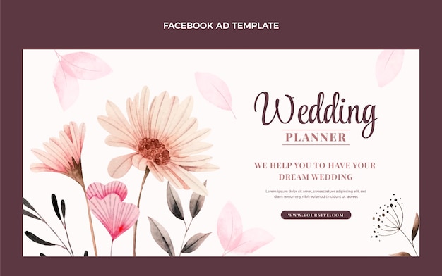 Vecteur gratuit annonce facebook de planificateur de mariage aquarelle