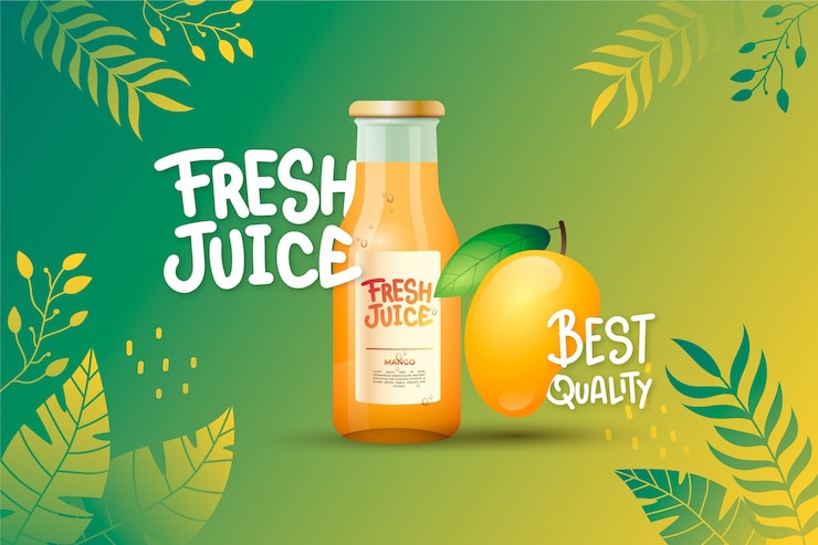 Vecteur gratuit annonce de jus avec des dégradés et des lettrages