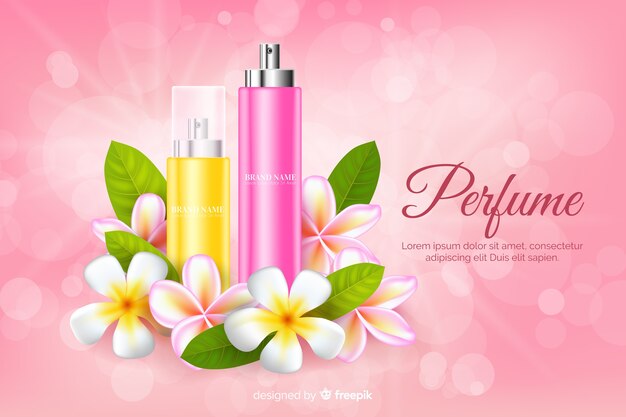 Annonce de parfum réaliste avec des fleurs