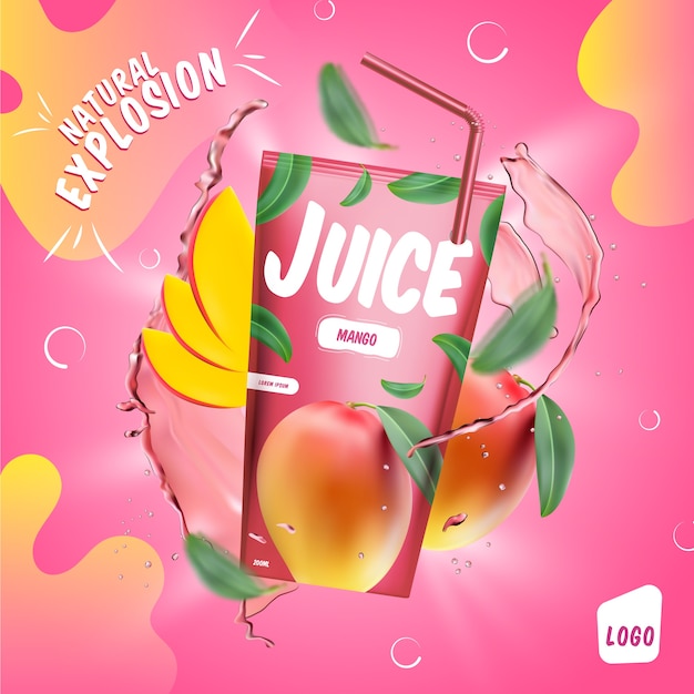 Vecteur gratuit annonce de produit de boisson de jus de pomme rouge