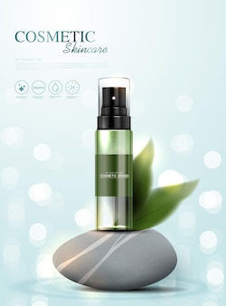 Annonces rafraîchissantes de produits cosmétiques au thé vert ou de produits de soins de la peau avec une bannière publicitaire pour des produits de beauté