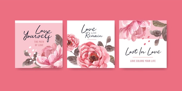 Annoncez Le Modèle Avec La Conception De Concept De Floraison D'amour Pour L'illustration Aquarelle D'affaires Et De Marketing