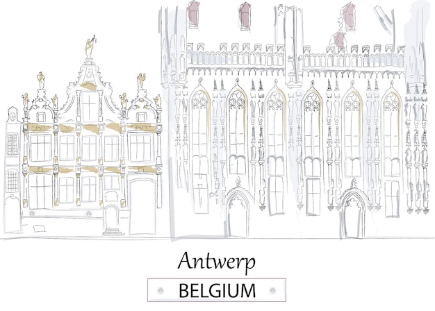 Anvers architecture street view dessin au trait vintages vectoriels