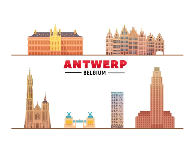 Vecteur gratuit anvers belgique monuments les plus célèbres sur fond blanc illustration vectorielle concept de voyage d'affaires et de tourisme avec des bâtiments modernes image pour le site web de la bannière de présentation