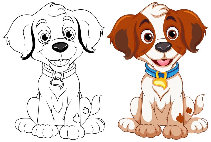 Vecteur gratuit aperçu de la page de coloriage du chien mignon