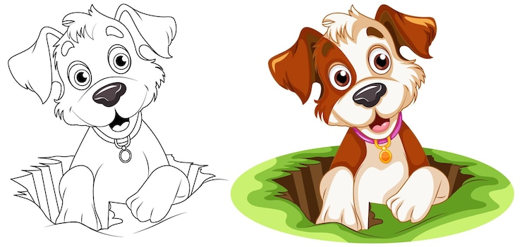 Vecteur gratuit aperçu de la page de coloriage du chien mignon