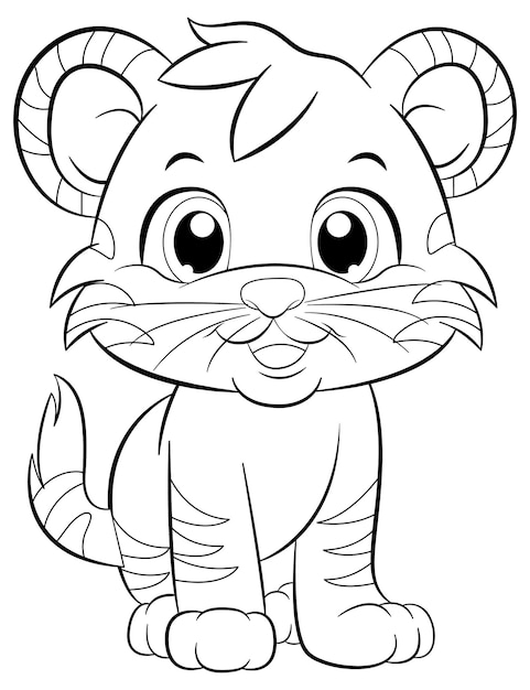 Vecteur gratuit aperçu de la page de coloriage du tigre mignon