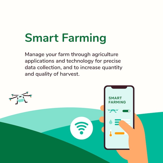 Vecteur gratuit appareils agricoles intelligents et modèle modifiable d'application sur un vecteur de smartphone