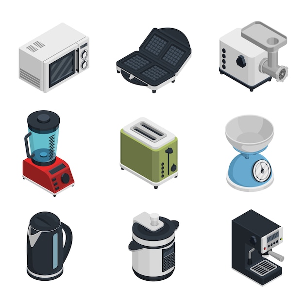 Vecteur gratuit appareils de cuisine icons set