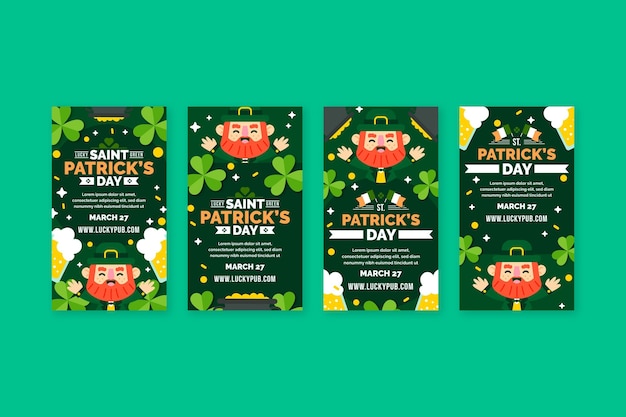 Vecteur gratuit appartement st. ensemble d'histoire instagram de patrick's day