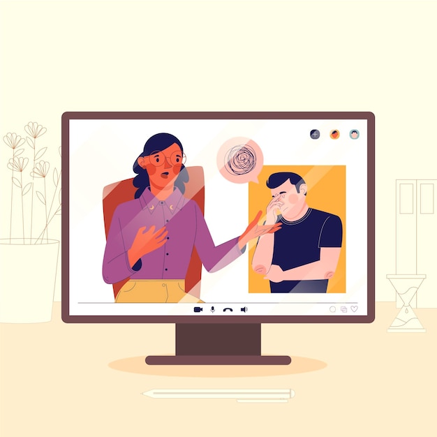 Vecteur gratuit appel vidéo avec concept de thérapeute