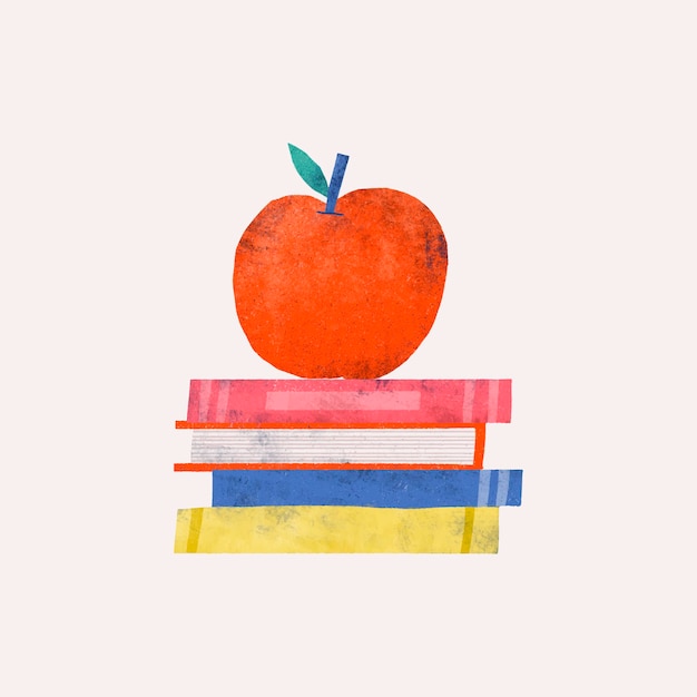 Vecteur gratuit apple doodle sur une pile de livres