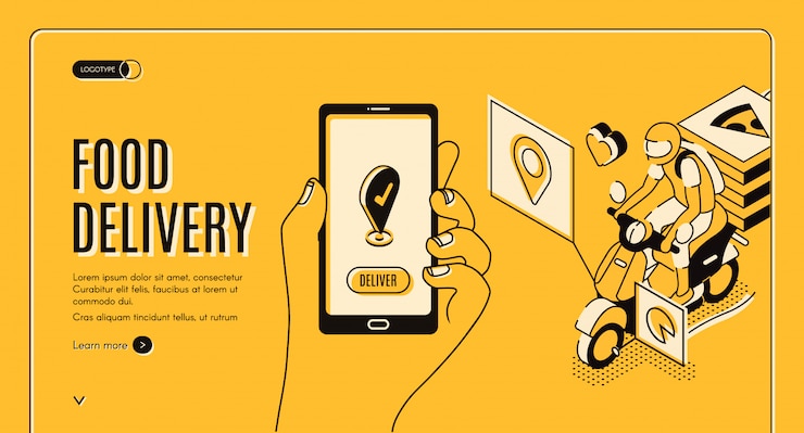 Vecteur gratuit application de page de destination isométrique du service de livraison de nourriture