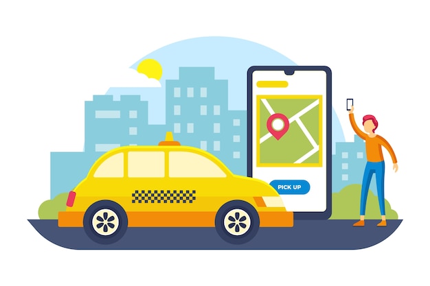 Vecteur gratuit application de service de taxi