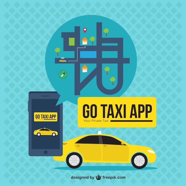 Vecteur gratuit application taxi fond avec la carte dans la conception plate