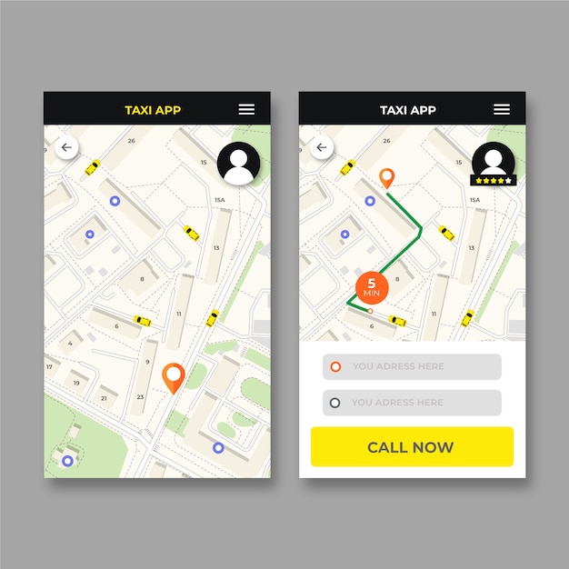 Vecteur gratuit application de taxi de l'interface de conception