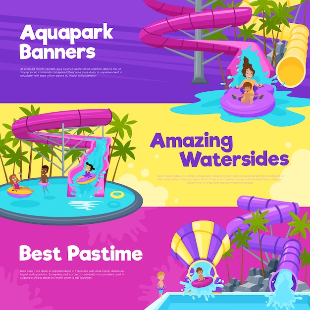 Vecteur gratuit aquapark bannières horizontales