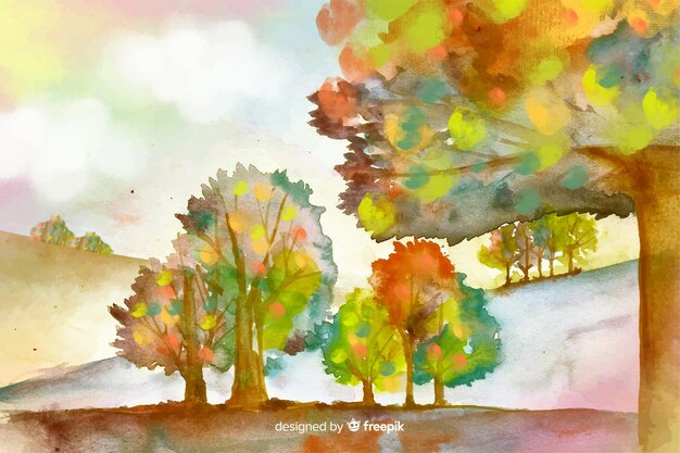 Aquarelle arrière-plan naturel avec paysage