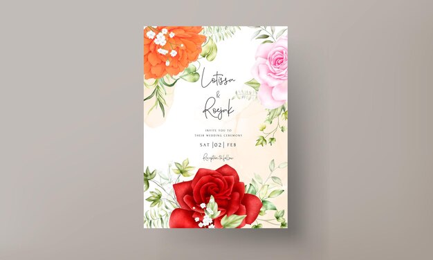 Aquarelle Beau Jeu De Cartes De Mariage Floral