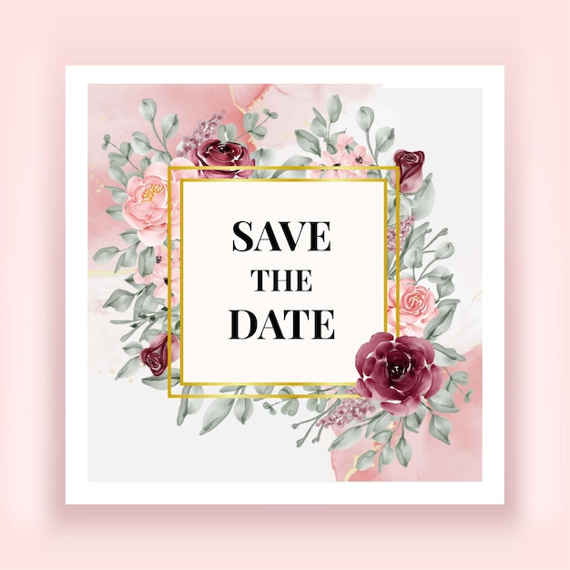 Vecteur gratuit aquarelle de belle fleur rose carte save the date