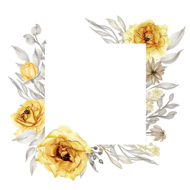Aquarelle de cadre élégant fleur rose jaune or