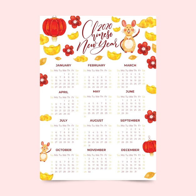 Vecteur gratuit aquarelle calendrier du nouvel an chinois