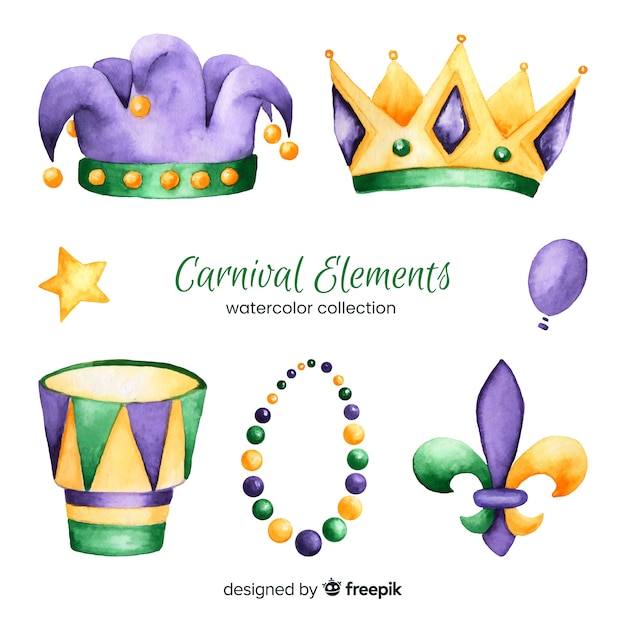 Aquarelle Collection D'éléments De Carnaval