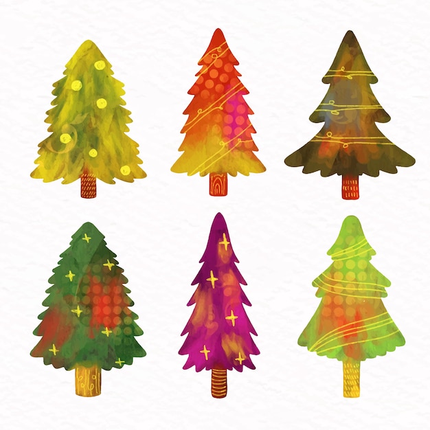 Aquarelle Collection De Sapins De Noël