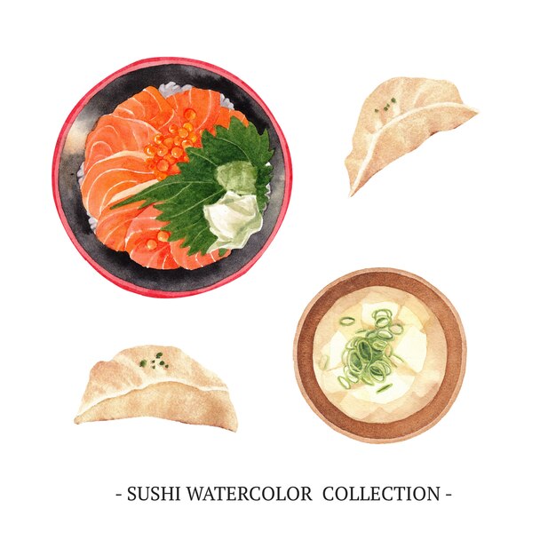 Aquarelle de collection de sushi isolé