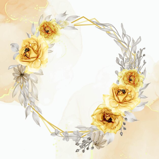 aquarelle élégante couronne de fleurs rose jaune or