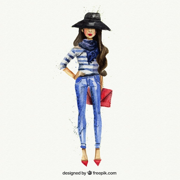 Vecteur gratuit aquarelle fashion girl