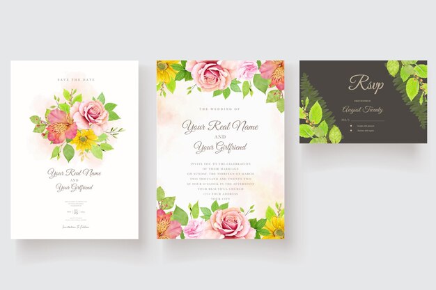 Aquarelle Floral Et Feuilles Fond Et Conception De Cartes D'invitation De Couronne De Bordure