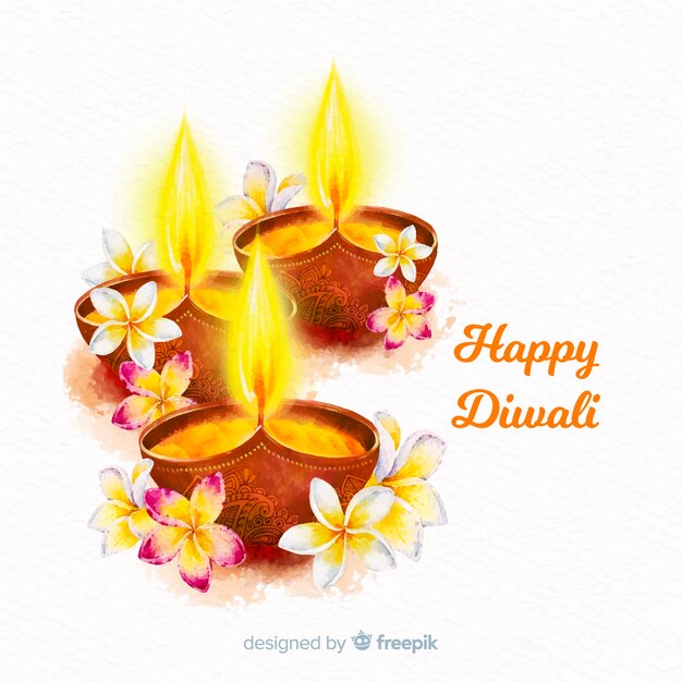 Aquarelle fond de diwali avec des bougies et des fleurs