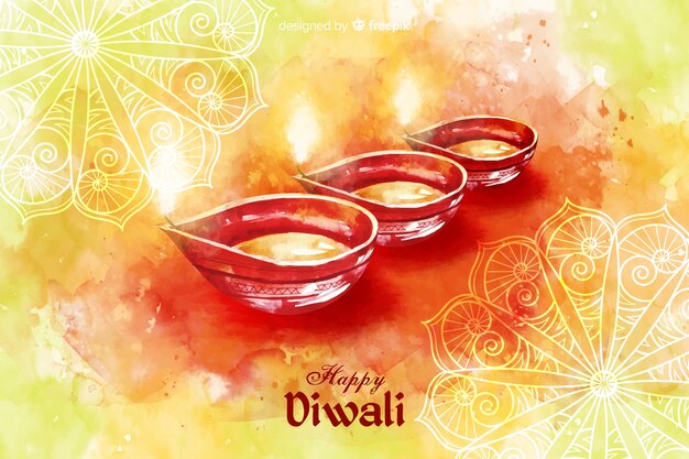 Vecteur gratuit aquarelle fond de diwali avec des bougies