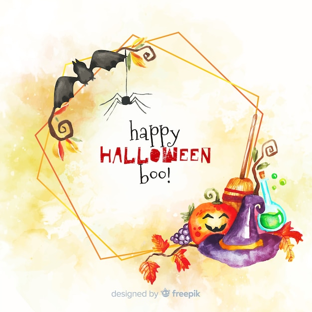 Vecteur gratuit aquarelle joyeux halloween boo! cadre