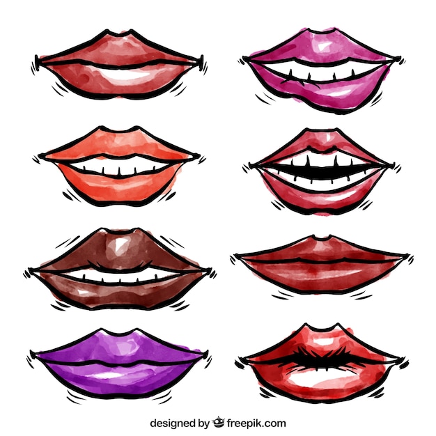 Vecteur gratuit aquarelle lèvres collection