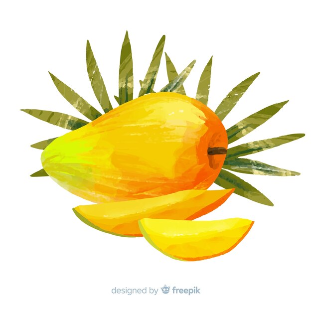 Aquarelle mangue et feuilles de fond