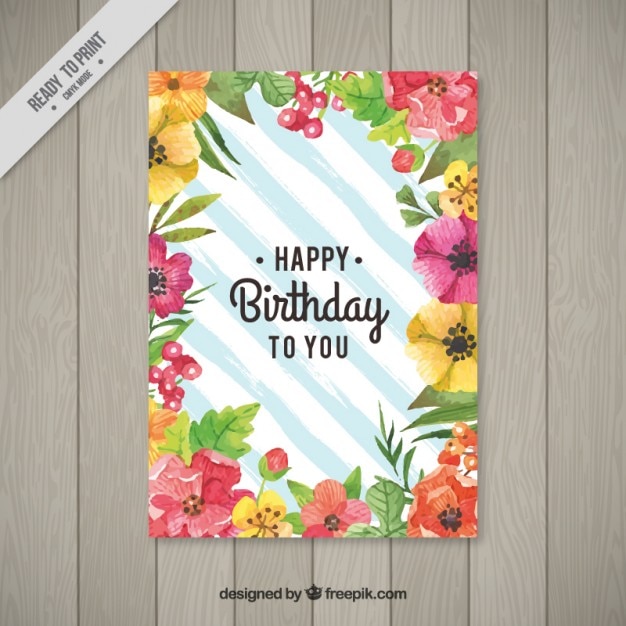 Vecteur gratuit aquarelle mignonne carte florale d'anniversaire