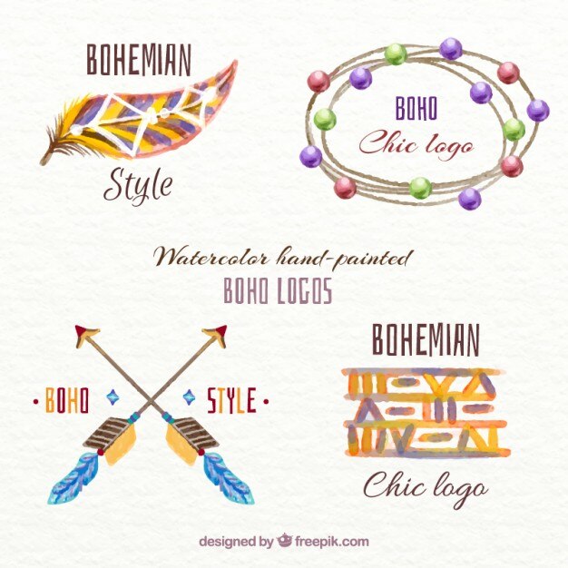 Vecteur gratuit aquarelle mignonne logos de style boho